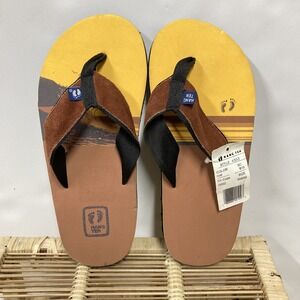 Hang Ten Men's Flip Flops, Size 8, Suede‎ Leather Upper, Brown/Gold, NEW